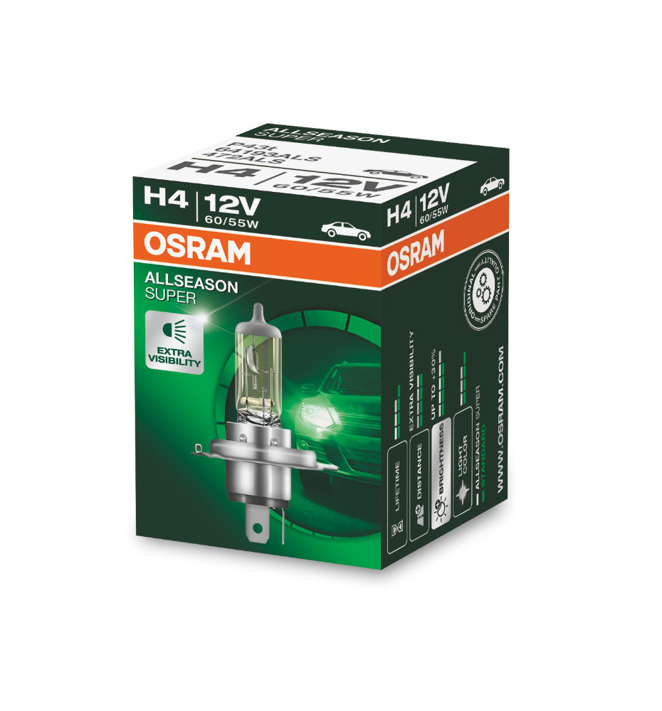 SINGOLA H4 OSRAM ALLSEASON SUPER +30% 3200K 64193ALS