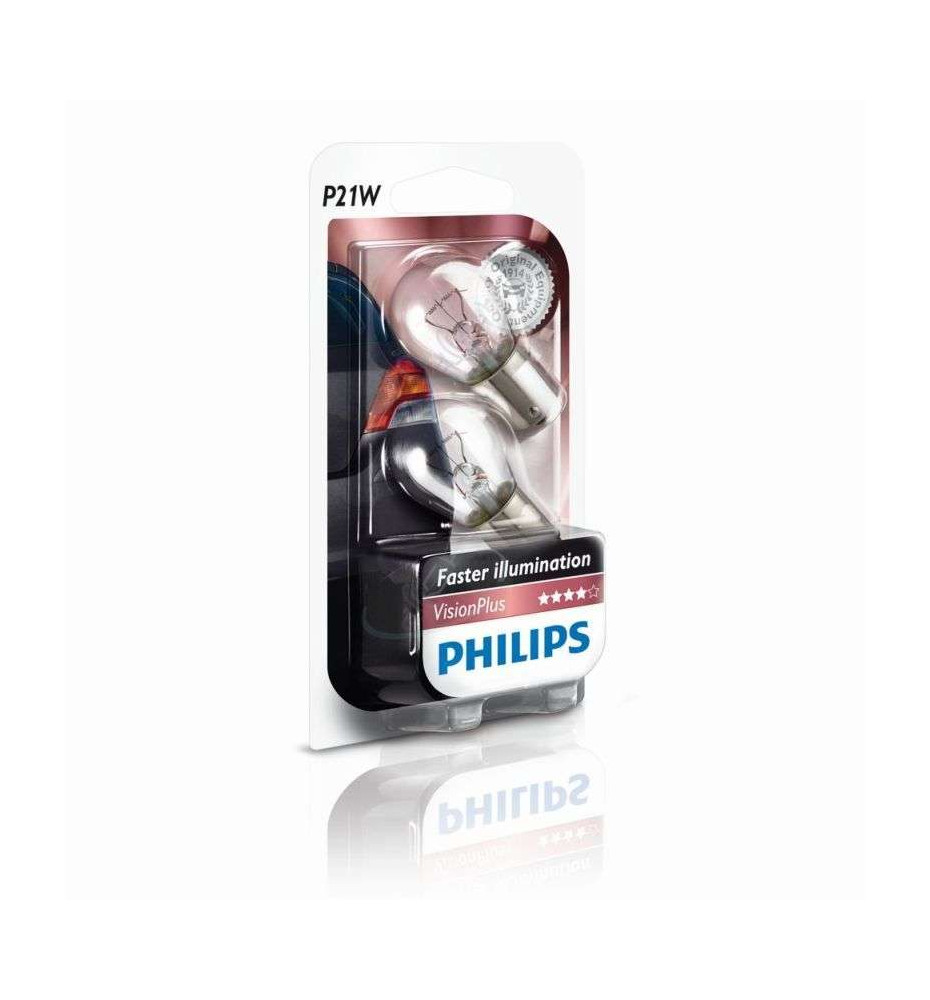 COPPIA LAMPADA PHILIPS VISIONPLUS P21W BA15S +50% LUCE 12498VPB2