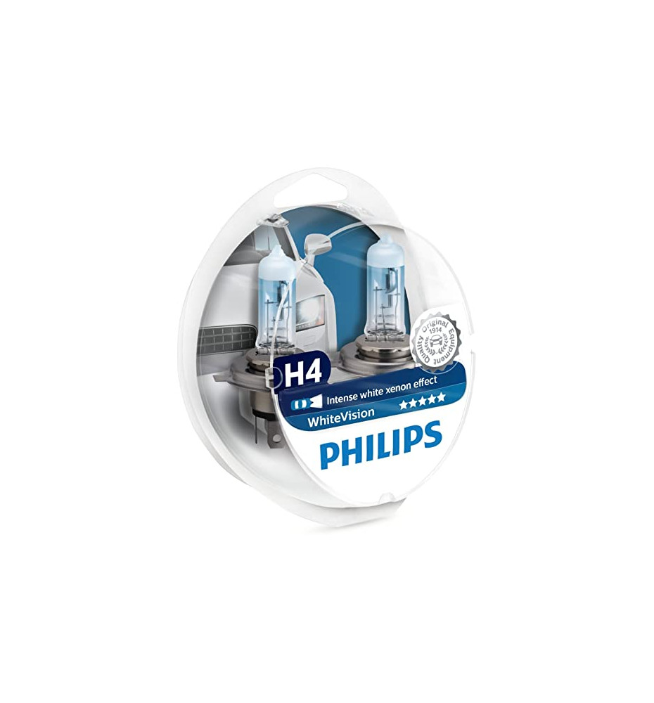 COPPIA H4 PHILIPS WHITE VISION 12342WHVSM 4300K +60% DI LUCE