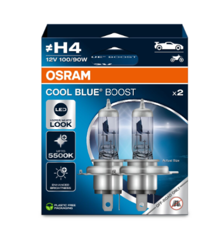 COPPIA H4 OSRAM COOL BLUE BOOST 5000K +50% 62193CBB-HCB
