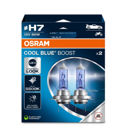 COPPIA H7 OSRAM COOL BLUE BOOST 5000K +50% 62210CBB-HCB